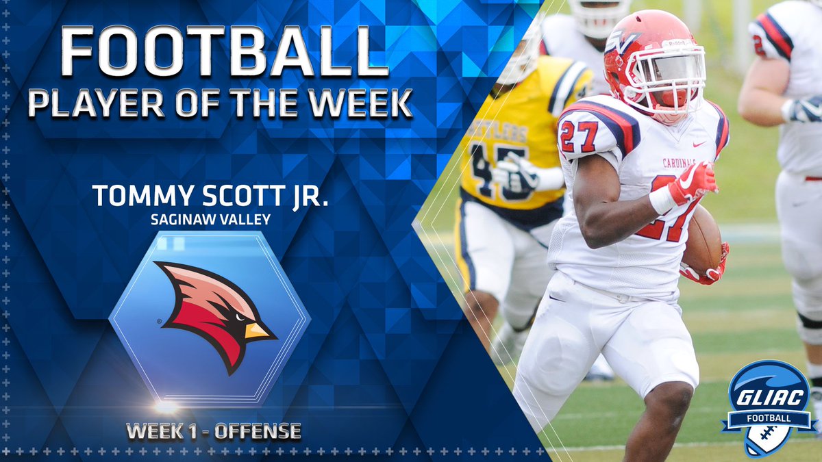 GLIACsports's tweet photo. #GLIACFB Player of the Week

Tommy Scott Jr. - Saginaw Valley

2️⃣1️⃣0️⃣ All-Purpose, 3️⃣ TDs

Week 1 - Offense

🏈 https://t.co/i4SFLqwuZY https://t.co/VkfqY9LAmU