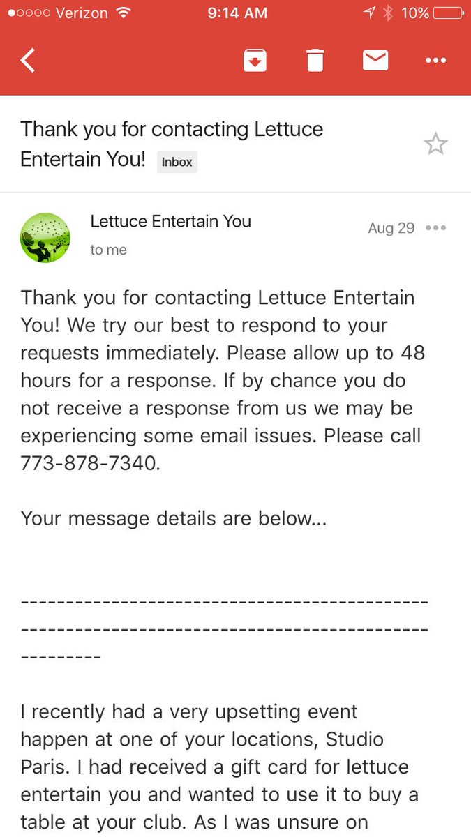 EricaSobecki's tweet photo. @LettuceEats sent in complaint and said I would hear back in 48 hrs....its been 5 days... @StudioParisChi https://t.co/FXQKRZmKip