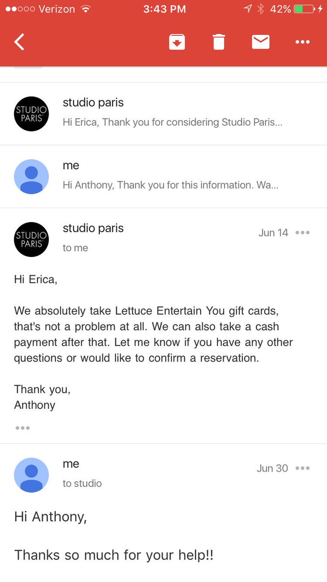 EricaSobecki's tweet photo. @StudioParisChi @LettuceEats worst customer service. Proof your employee would take gift cards but your manager disregarded. https://t.co/kUrkfCOlKC