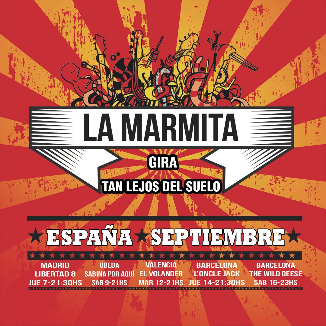 ¡¡Prontos para partir!!

Arranca #TanLejosDelSuelo , nuestra gira por #España 🇪🇸🎶🕶

Grilla:
#Madrid
#Úbeda
#Valencia 
#Barcelona