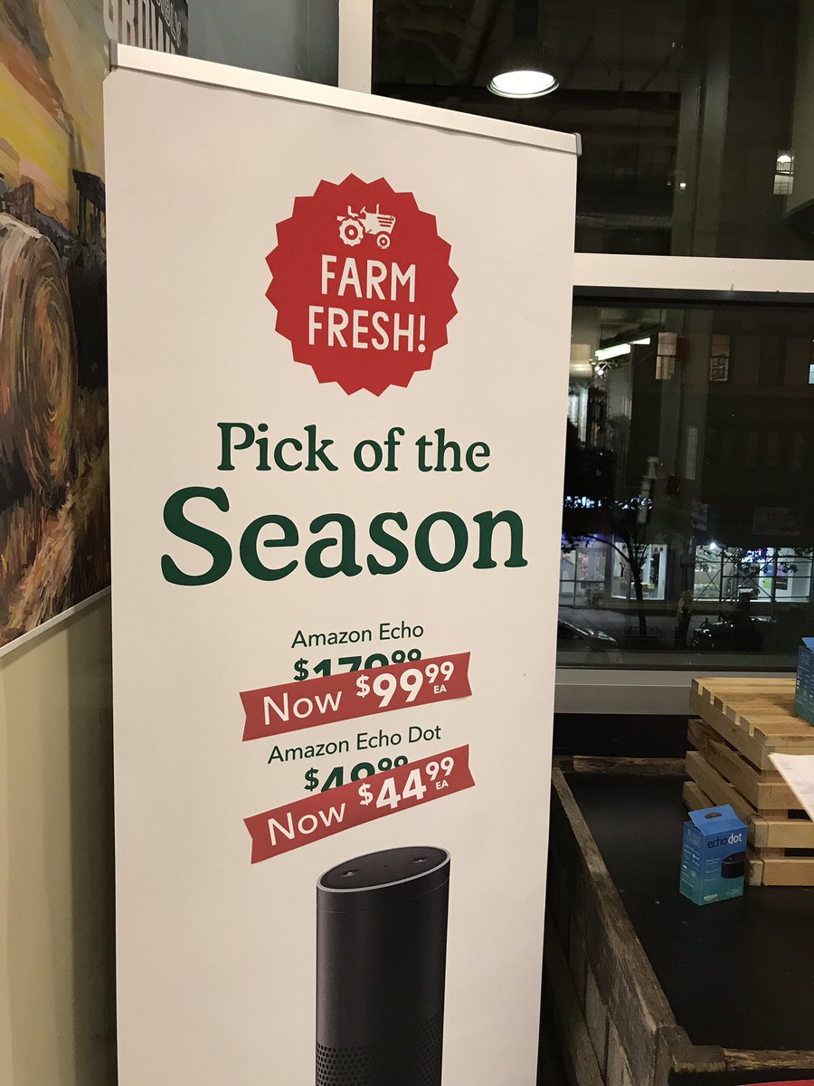 robertlevitan's tweet image. So it begins. Amazon Echo is now farm fresh at Whole Foods - just like eggs