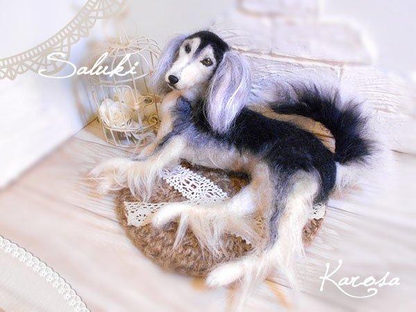 羊毛フェルト サルーキ 犬 サルキー 】 ミニチュア ドールハウス 羊毛
