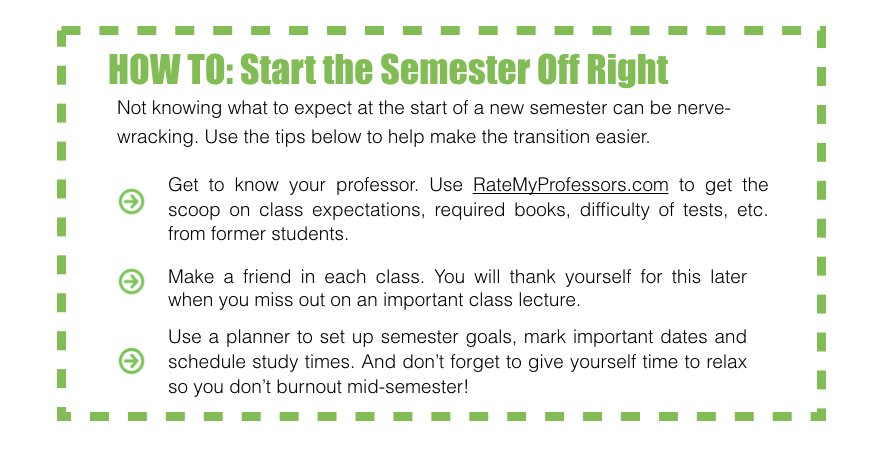 Start the semester right: 1) meet your professor; 2) make friends; 3) invest in a planner! <a href="/ratemyprofessor/">RateMyProfessors</a> <a href="/NCAADII/">NCAA Division II</a> <a href="/D2SAAC/">Division II SAAC</a> #MakeItYours
