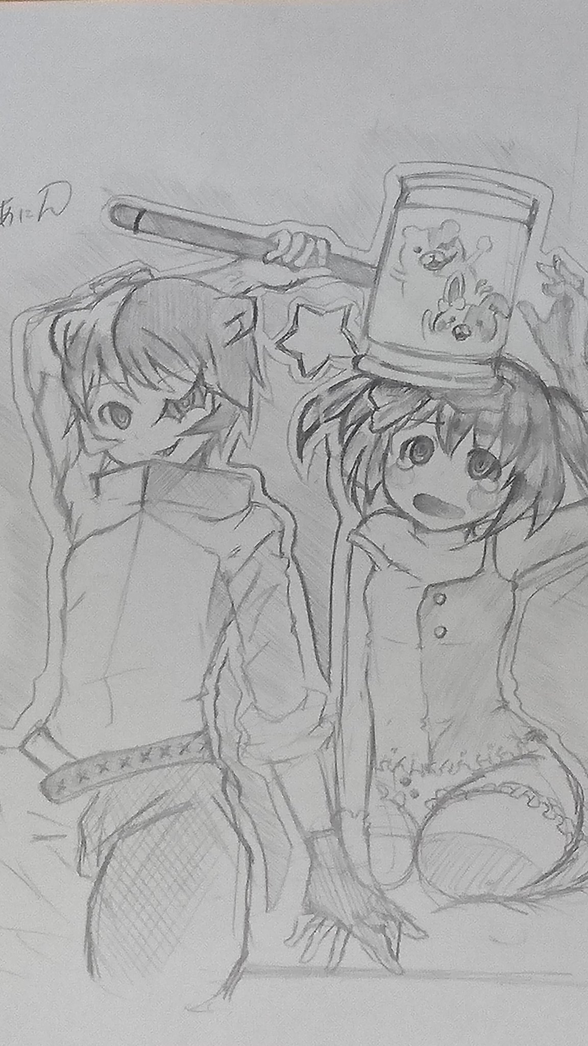 あにん 最近ツイステ ウマ娘にハマり気味 久々に絵描いた 今回はちょっと邪道かもしれないけど モノクマとモノミの擬人化 ダンガンロンパ イラスト T Co Qma53s3gaq Twitter