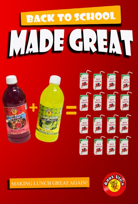 jusgreatmfg's tweet photo. Get smart and save big with Aunt Vie's for #BackToSchool. #MadeGreat #Jamaica https://t.co/OSj8jEgzfR