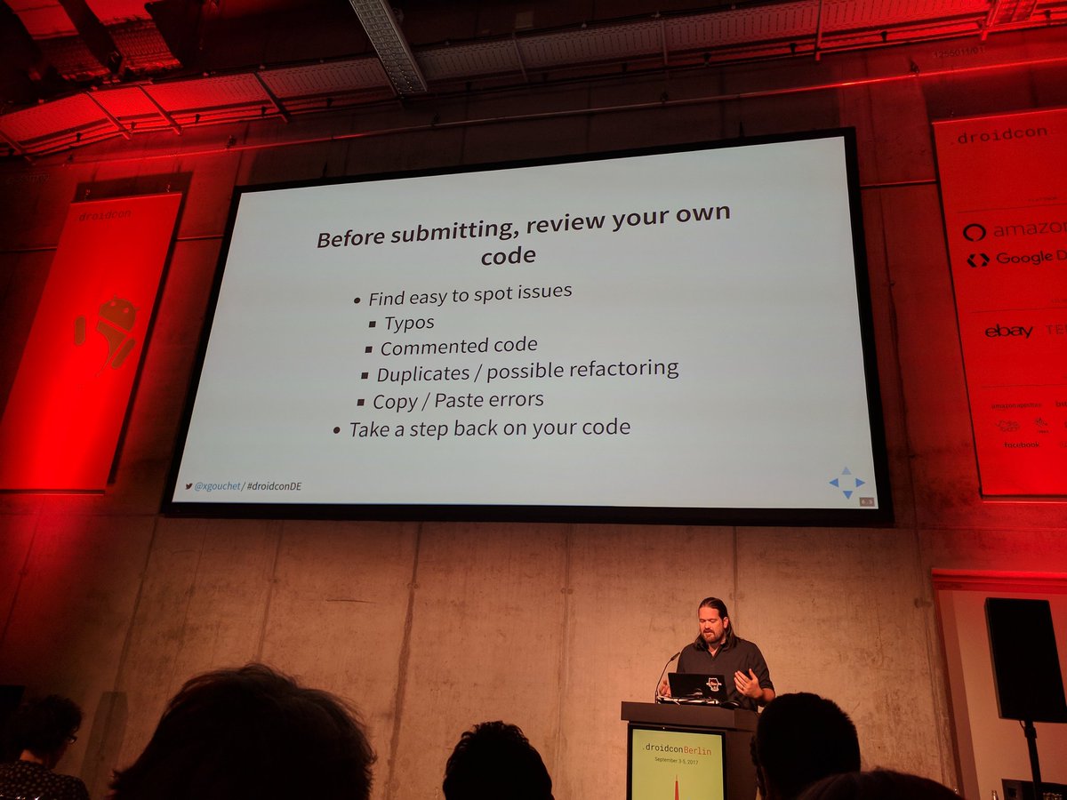 chrmelchior's tweet photo. Review your own code by @xgouchet #droidconDE https://t.co/h7jvwiMeXl