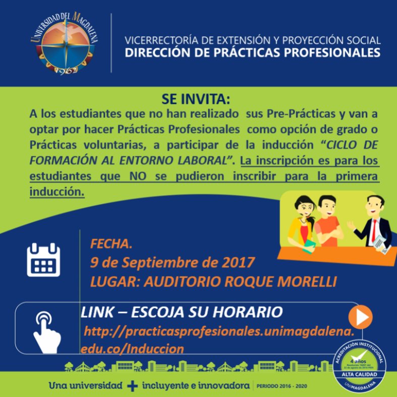 Unimagdalena's tweet photo. ¿No has realizado #prepracticas? Inscríbete al Ciclo de Formación al Entorno Laboral #PrácticasProfesionales
https://t.co/uNHdkOSkTK https://t.co/mROgnrLUCt