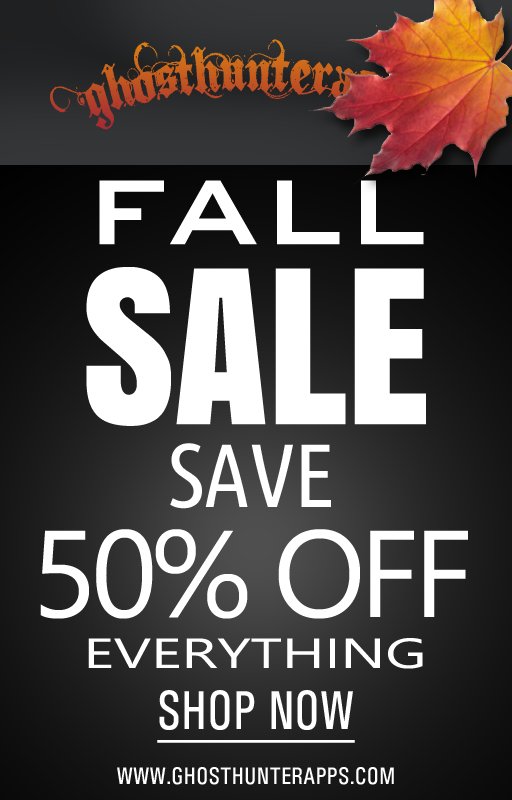 GhostHunterApps's tweet photo. FALL SALE! For a limited time only @ https://t.co/463BvP6qkq
50% OFF EVERYTHING from @GhostHunterApps
#FALLSALE #GHOSTHUNTERAPPS https://t.co/xhSPxXJb1l