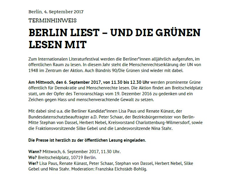 RenateKuenast's tweet photo. #Berlinliest: Ich bin dabei! Internationales Literaturfestival am 6.9. um 11:30 am Breitscheidplatz @ilb_ 🔖📚 https://t.co/BZZEJwqmY6