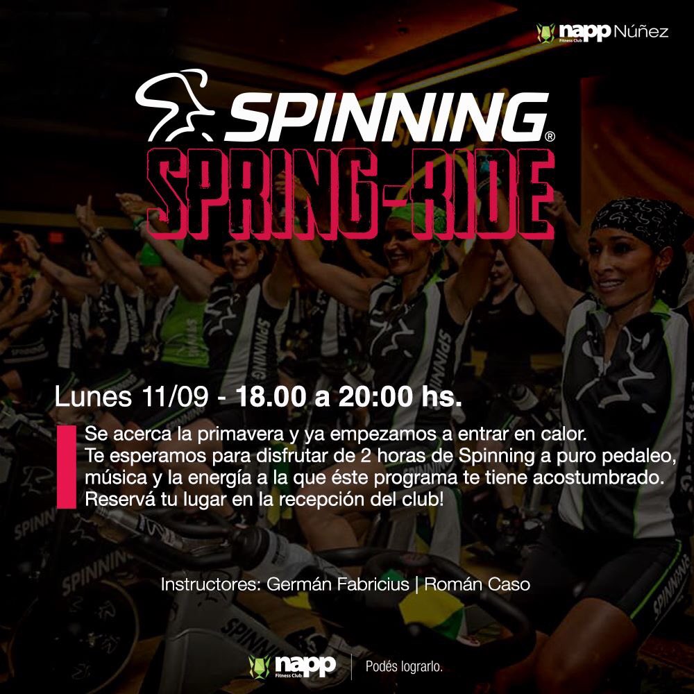 NappFC's tweet image. #SpringRide
Te esperamos el 11/9 de 18 a 20 hs. para disfrutar de 2 hs de #Spinning a puro pedaleo. 
Clases ► goo.gl/yCeJSA