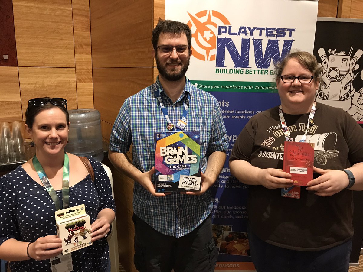 playtestNW's tweet photo. Our Noon Monday winners at #PlaytestingAtPAX. Come play with us at #HyattOlive8 and win some games! @rttgamepub @BHGames @_dailymagic_ https://t.co/m5T3LmMIxt