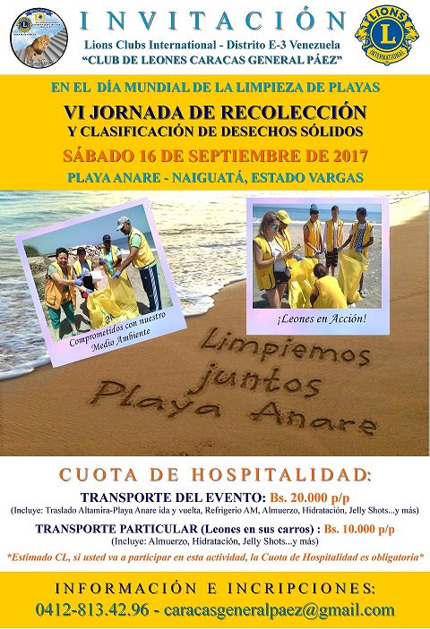 CcsGeneralPaez's tweet photo. El #16Sep los miembros del #ClubDeLeones @CcsGeneralPaez y del #DistritoE3 limpiaremos juntos #PlayaAnare en el #EstadoVargas https://t.co/qt8H4sYRZo