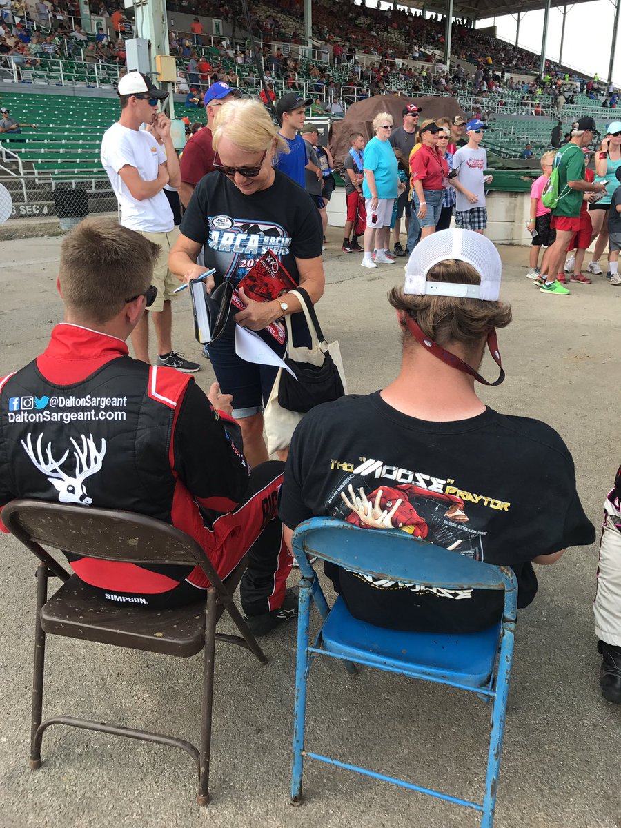 DKLOKRacing's tweet photo. . @ThomasPraytor and @DaltonSargeant doing signing autographs today @DuQuoinFair! #GRABBER100 #IronMoose https://t.co/tI4AAyuCls