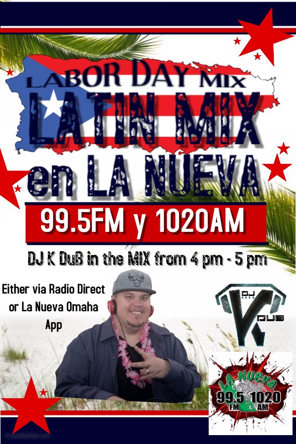 DJKDuBOmaha's tweet photo. Happy Labor Day! Either tune into La Nueva 99.5 FM y 1020AM or DL app LA NUEVA OMAHA as we have special Mixes for 1 hour PER DJ #supportURdj https://t.co/Fk0uKvhKJw