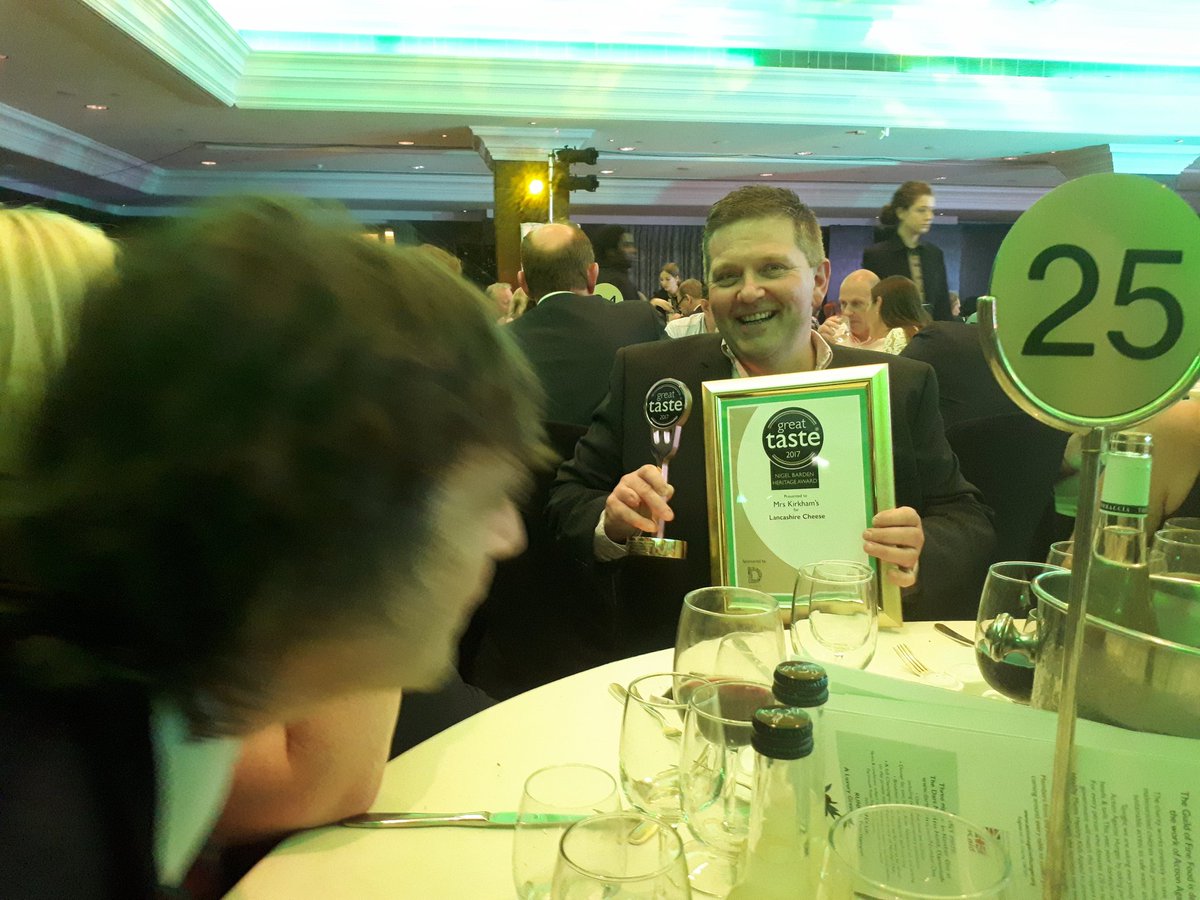 <a href="/mrskirkhamslanc/">Mrs Kirkham's</a> super popular win for graham kirkham for <a href="/NigelBarden/">Nigel Barden</a> s heritage award- his story is the story of british cheese