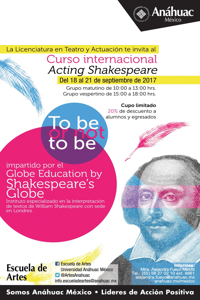 ArtesAnahuac's tweet photo. Inscríbete al Curso Internacional "Acting Shakespeare" impartido por Globe Education by Shakespeare’s Globe🎭 #SomosAnáhuac #FormamosArtistas https://t.co/nOPgnyxkrc