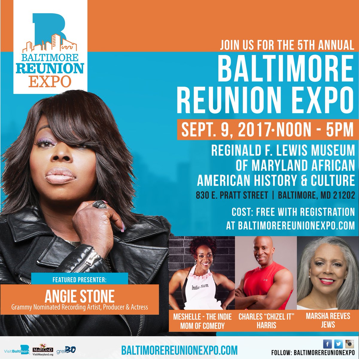 BmoreReunion's tweet photo. 5th Annual @BaltimoreReunion Expo returns Sept 9, 2017. Visit: https://t.co/JyoZrBxwdT #BRE2017 #visitBaltimore #mybmore https://t.co/E6jZ2eMqS0