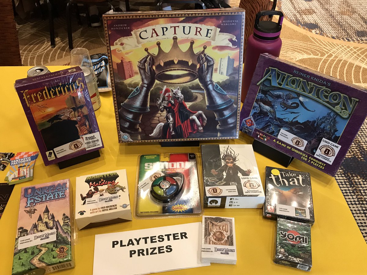 playtestNW's tweet photo. Prizes for our 2pm Playtester Prize Drawing at #PlaytestingAtPAX at #HyattOlive8. Thanks to our sponsors @rttgamepub @BHGames @_dailymagic_ https://t.co/sucdtrXxvr