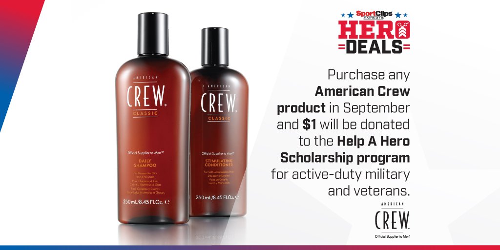 SportClips's tweet photo. All month, our friends at @americancrew will donate $1 for every item sold to the @VFWHQ Help A Hero Scholarship program. #veterans #dogood https://t.co/RHpQvYwqeH