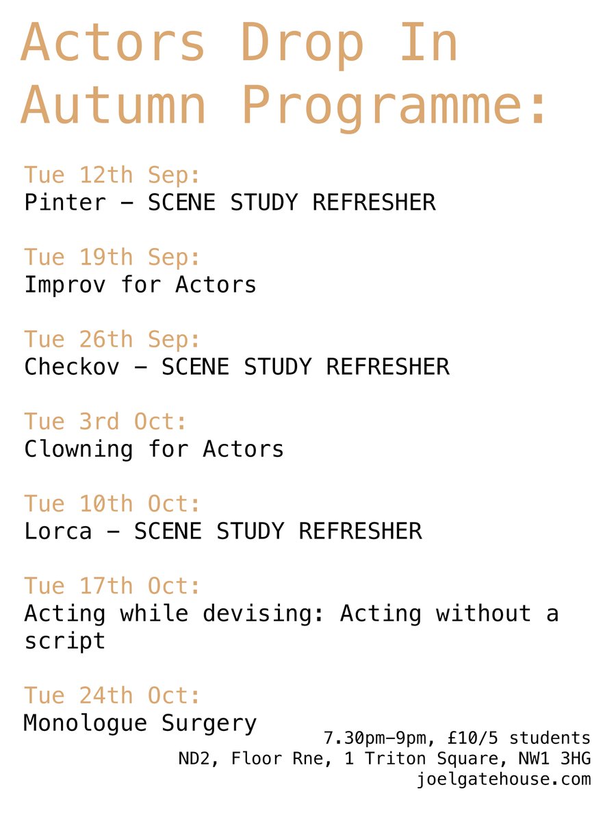 joelgatehouse's tweet image. Want affordable actor training? Look no further! I'm running weekly classes this autumn at #ND2 
facebook.com/events/1952616…