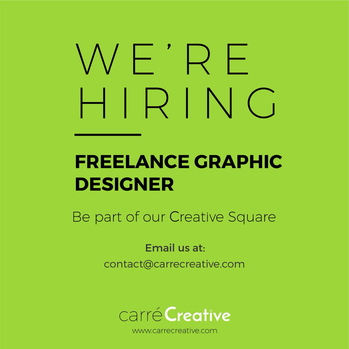 CarreCreative's tweet photo. We are looking for a Creative Graphic Designer to join our team.
Get in touch at:
contact@carrecreative.com 
#graphicdesigner #design https://t.co/p4uiD1uv5S