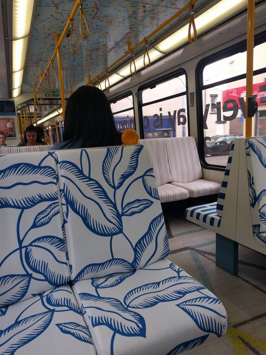 BrownPhilip's tweet photo. Stumbled upon the @SCSupertram redesigned by @IKEAUK!
With 8 moquettes; a new floor/ceiling design &amp; exterior livery it's certainly radical! https://t.co/FylZRk0K6f