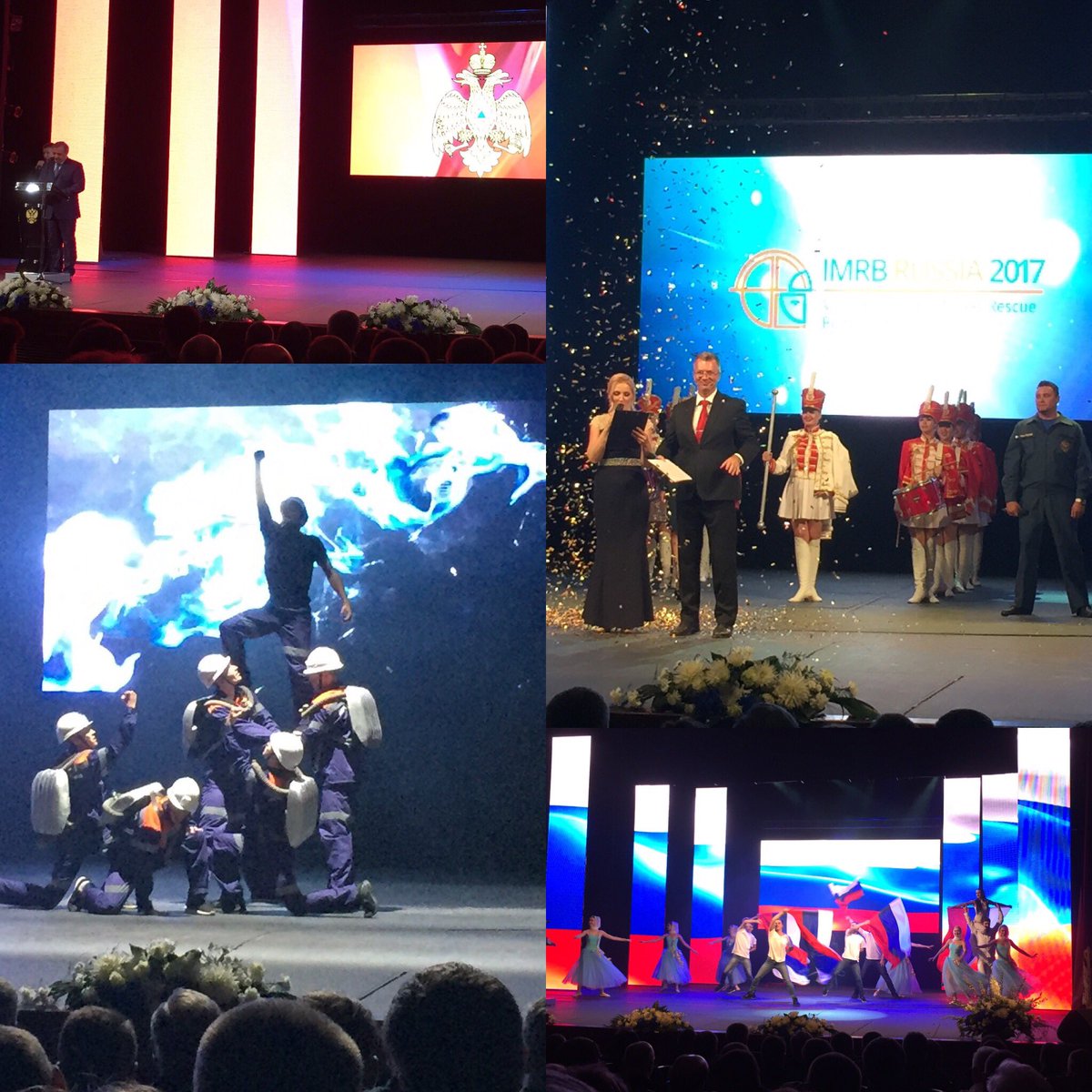 MineRescue_Ted's tweet photo. Opening Ceremonies #imrb2017 feat. performances wearing #minerescue breathing apparatus. OMR cirque du soleil at next year's provincial? https://t.co/V4qMOs0ZnB