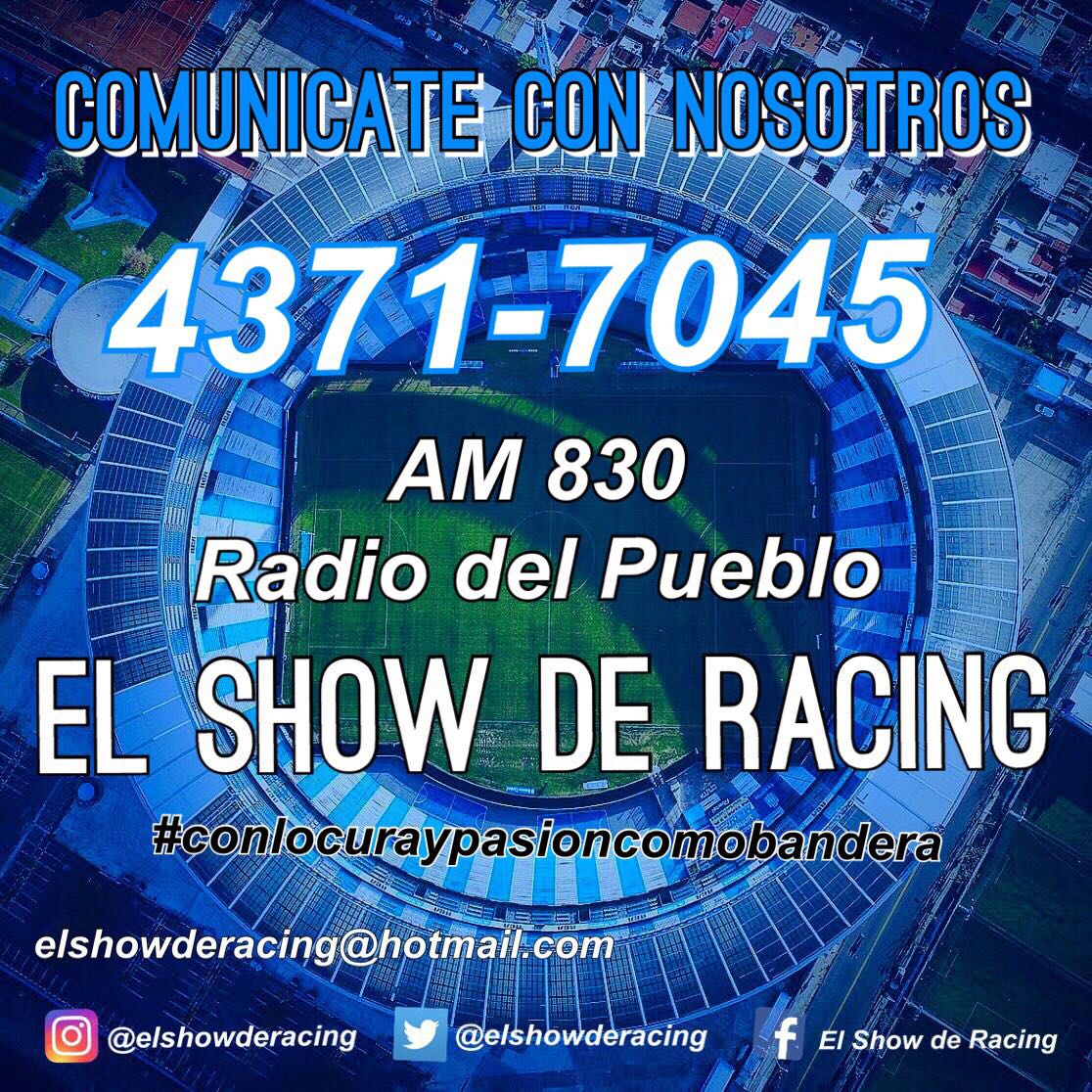 Acordate que estaremos con <a href="/elshowderacing/">El Show de Racing</a> este Jueves 22hs por Am830 ya que mañana por el partido de la selección no estaremos al aire!!