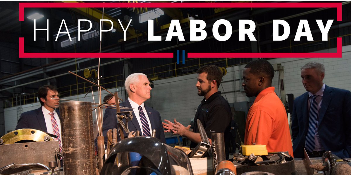 VP45's tweet photo. Today we celebrate America's spirit of hard work and ingenuity. To all the hardworking men and women of America, happy Labor Day! https://t.co/P6t2JrE331