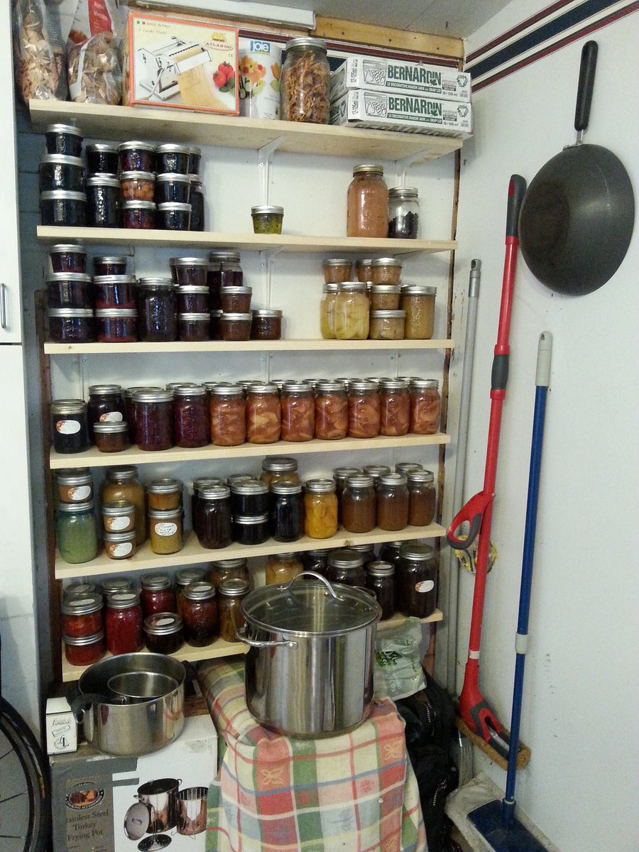 jliska's tweet photo. Mark turned a dark corner in our back porch into a preserve centre #becauseIcan! #canning #spacetofill https://t.co/npxmQwUjjP
