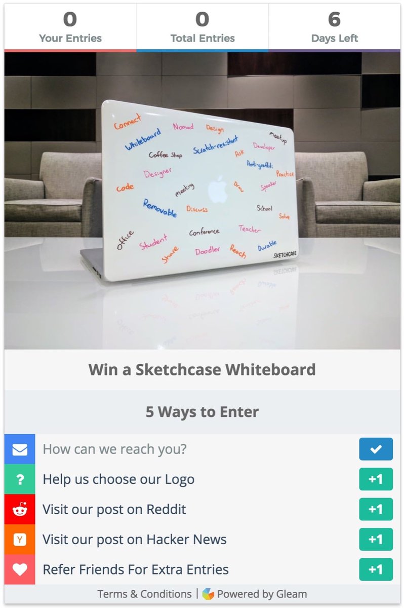 Enter to win a Sketchcase Whiteboard! Ends on Sep 10, 2017.

sketchcase.com/giveaway