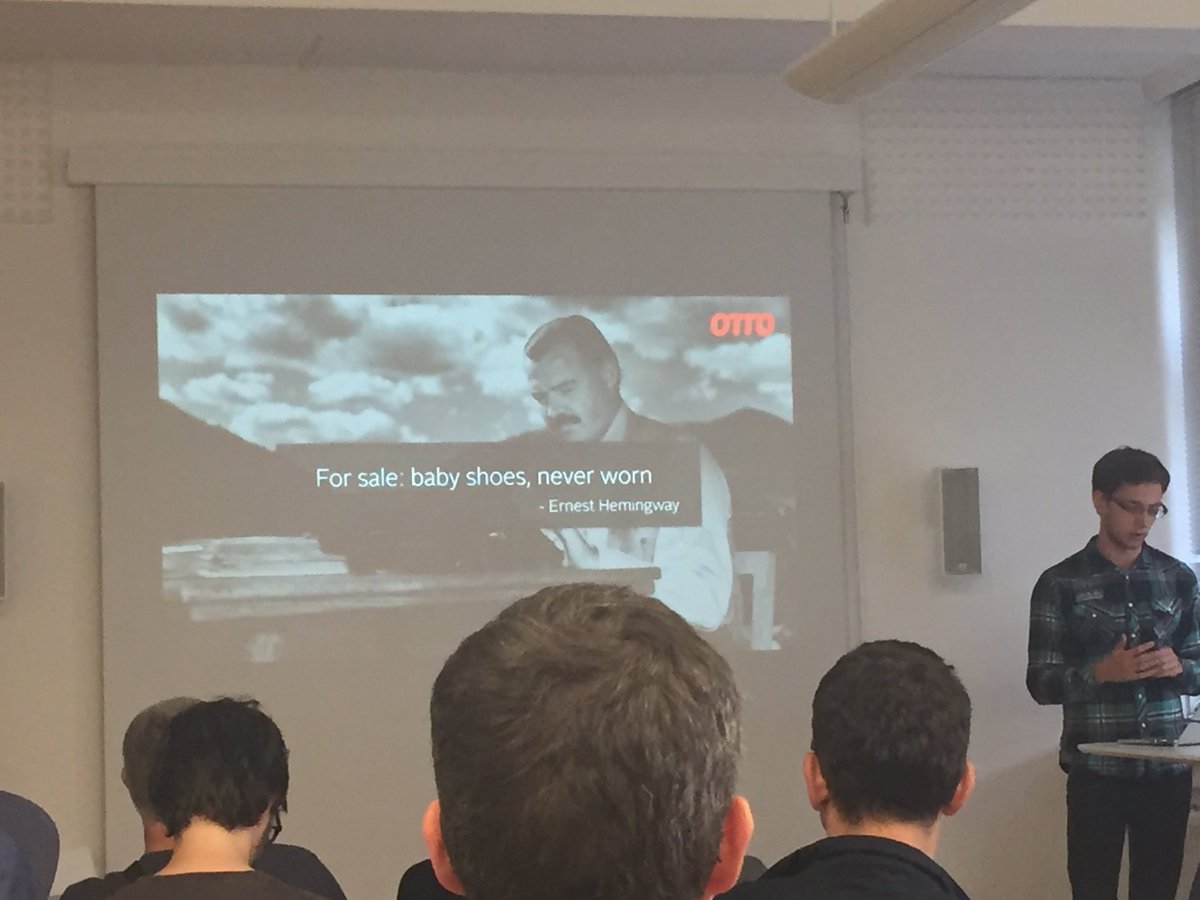 kriszoe's tweet photo. Eine vollständige Geschichte in 6 Worten von Hemingway - @stexus über storytelling beim #uxhh zu Gast bei @eparoUX https://t.co/YTIwfWm7mL