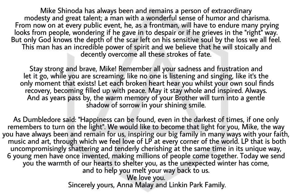 volodchenko98's tweet photo. Mike, Brad, Dave, Joe and Rob, please, never give up
LP fans are always with you
#ALetterToMike #LPoneFamily #WeAreTogether #Ukraine https://t.co/BO0gnLRtRH