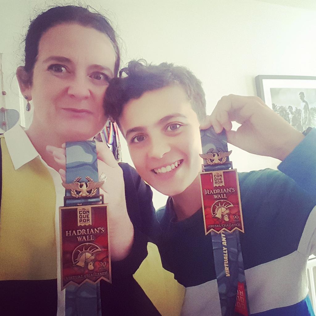 LGT_Runners's tweet photo. @JoJoHeels &amp; Small with medals for virtually running Hadrians Wall all 90 miles! how can you get your kids involved? https://t.co/lIzFcXMFDi