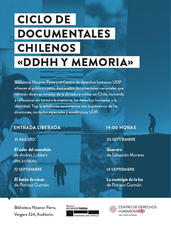 5 Sep en <a href="/udp_cl/">UDP</a> 
GUERRERO con un posterior conversatorio con su director Sebastián Moreno
19:00 horas - Entrada liberada 
<a href="/panoramasgratis/">Panoramas Gratis</a>