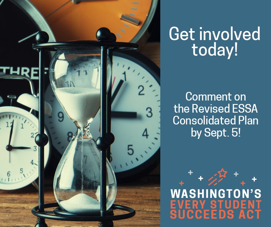 waOSPI's tweet photo. The end of the Revised #waESSA Consolidated Plan comment period is near! Comment on the plan today, ends 9/5: #waedu https://t.co/aUel83vFsz https://t.co/cLBruy7CQY