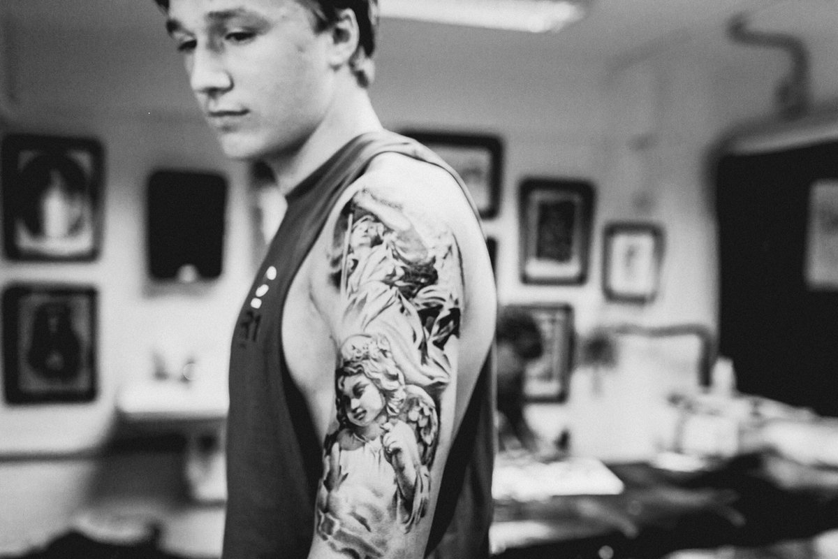 Hopeemerges's tweet photo. So proud of my son, transitioning into manhood with a memorial #tattoo to his little sister who died 12 years ago from #childhoodcancer https://t.co/qWARssKblT