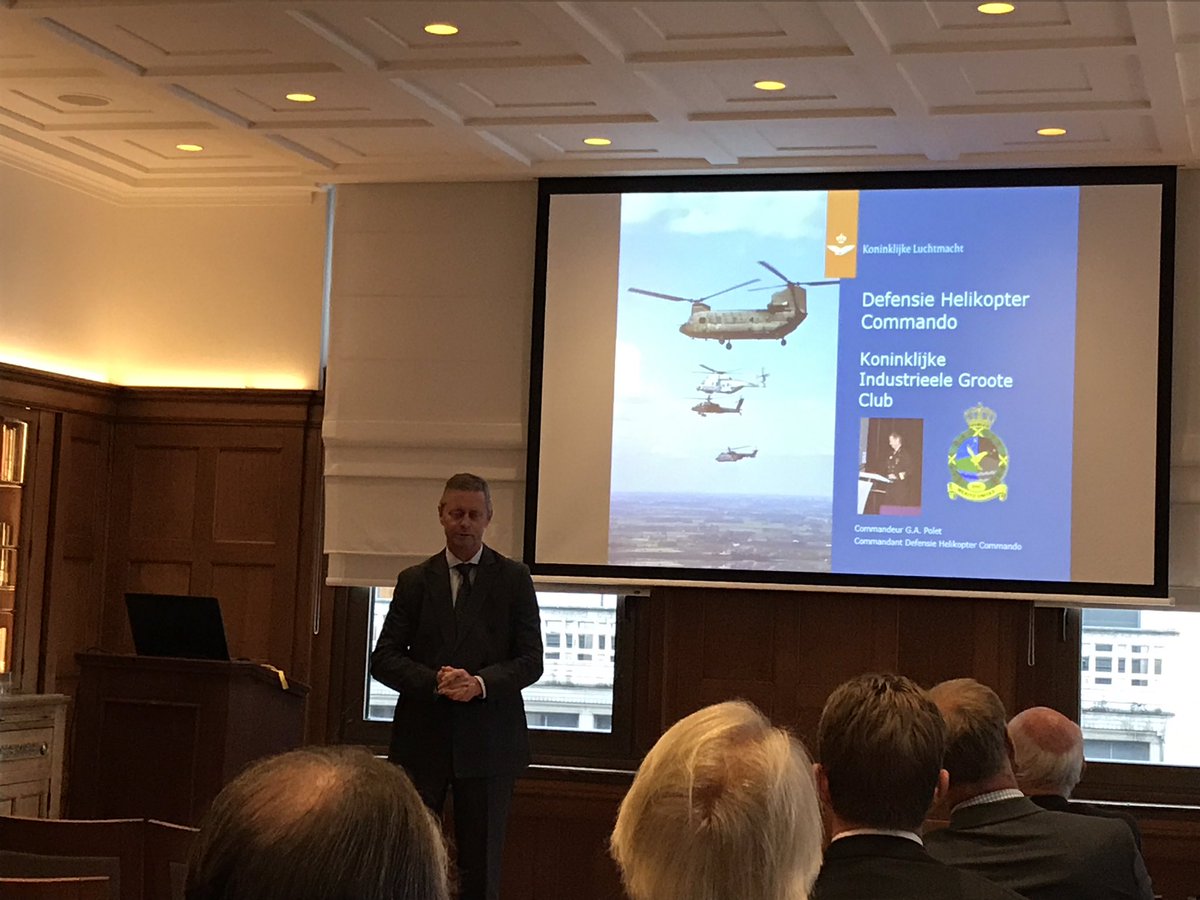 Interessante lezing van Commandeur Polet van Defensie Helicopter Commando bij IGC over toekomst van helicopters defensie en civiel partners
