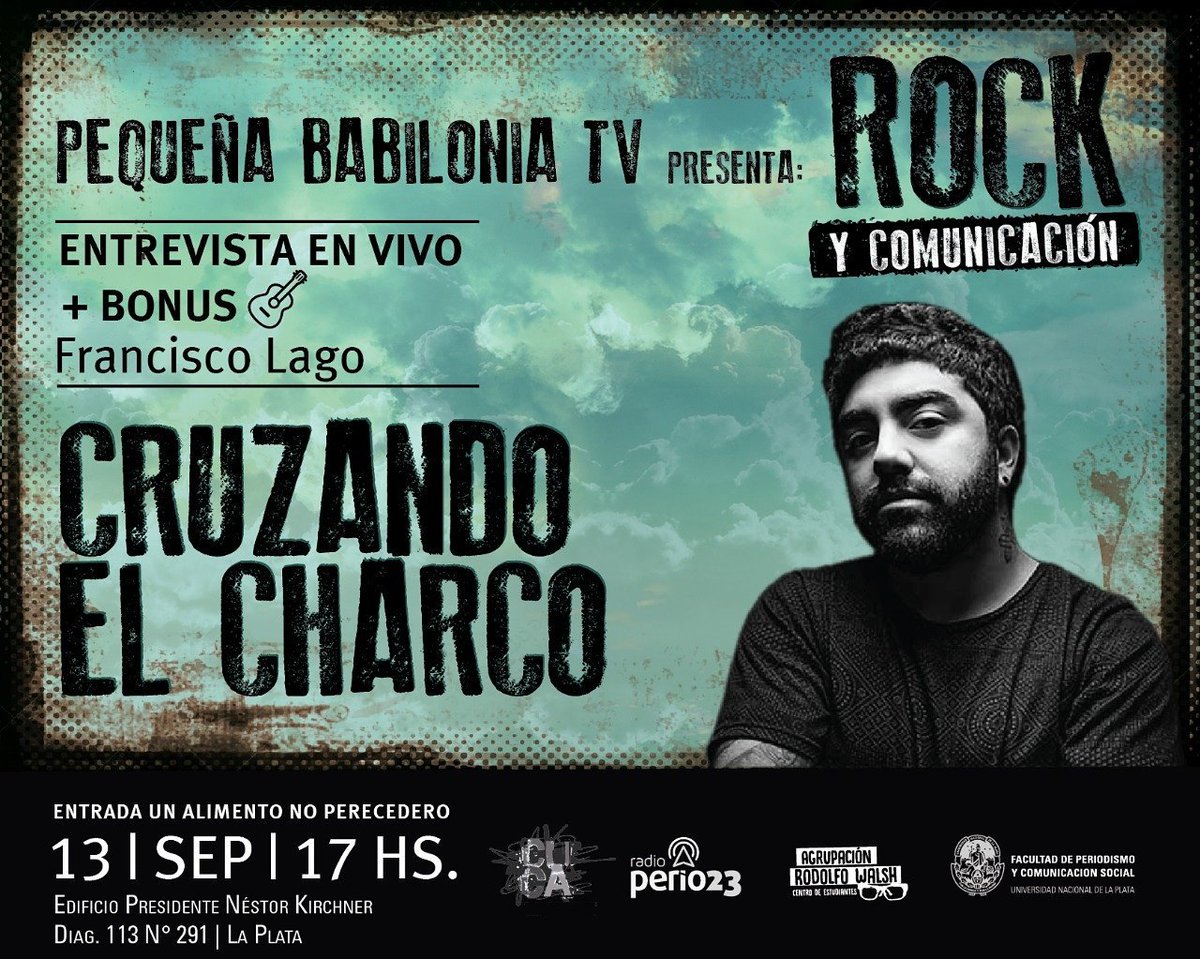 pqbtv's tweet photo. 📣 Llega el 1er encuentro de #RockYComunicación en la Facu de @PeriodismoUNLP junto a un mano a mano con @FranCharco de @ElCharcoLaPlata 🎤🎸 https://t.co/us4d47sHd9