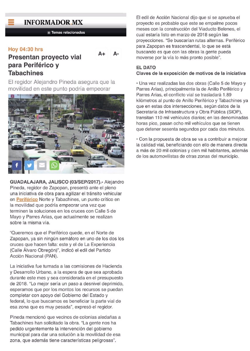 CDMZAPOPAN's tweet photo. Les compartimos la nota que salió en el  INFORMADOR, sobre la Iniciativa que presentó el Regidor @alexpinedav https://t.co/RDAK4cMSw0