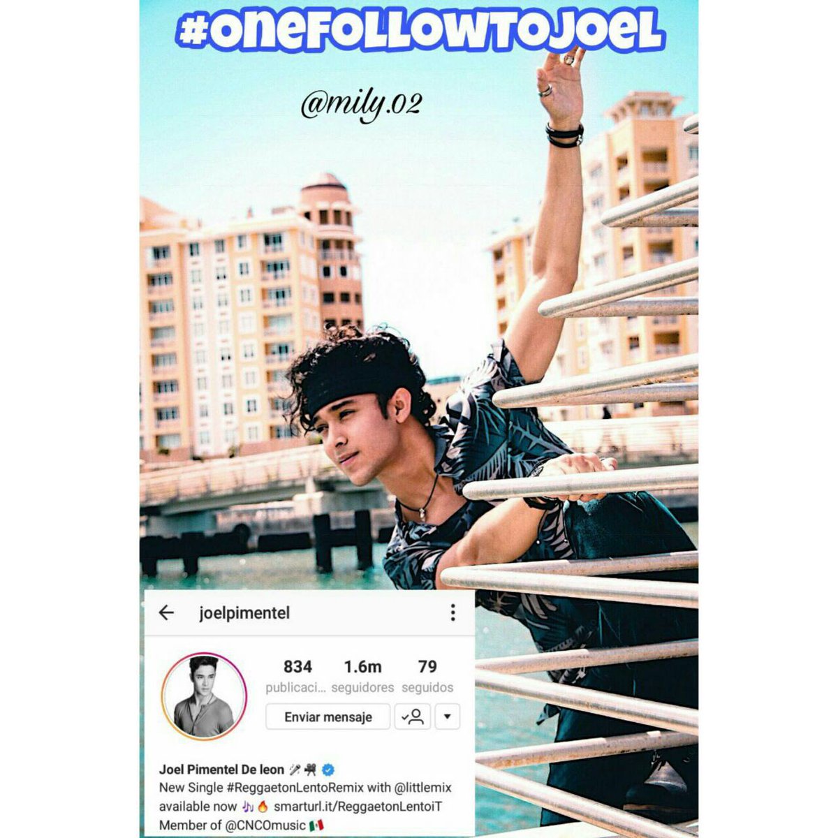 JoelPanamaOF's tweet photo. #OneFollowToJoel Sigan compartiendo la cuenta de @itsjoelpimentel en Instagram ๐๐ vamos por esos 1.7M ๐ #CNCO #JoelCNCO #JoelPimentel https://t.co/wVyU0UX7Mv