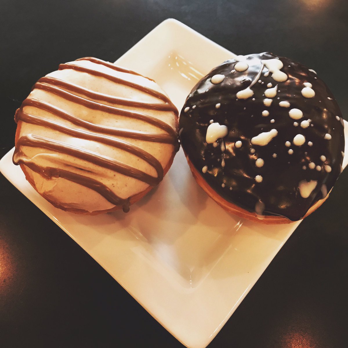 We're comin' at ya w/ 2 doughnuts of the day! 

Left doughnut is a stuffed french toast and the right is a traditional bis-marquee.