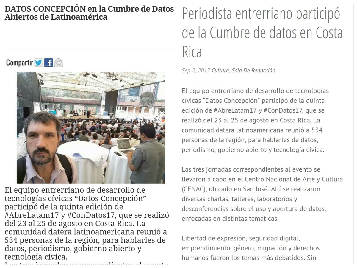DataConcepcion's tweet photo. Nuestra participación en #AbreLatam17 y #ConDatos17 llegó a los medios entrerrianos 📣📰  ¡Seguimos con un septiembre a puro trabajo! https://t.co/2SiQZdXGSd