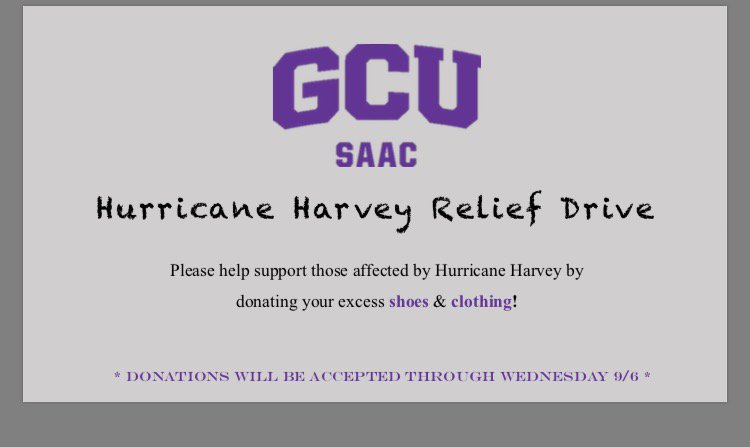 gcusaac's tweet photo. Lopes we get more free shirts at GCU than we can handle! Let’s share the wealth w/ those in need! It’s not too late to donate! Info below 🤗 https://t.co/5yCK3sr5kP