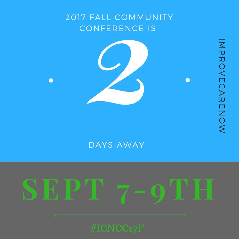 ICNPatients's tweet photo. Only 2 DAYS AWAY from @ImproveCareNow 2017 Fall Community Conference! 🎉 Are you ready?!? #ICNCC17F #PACimPACts https://t.co/yJsl26XbHg