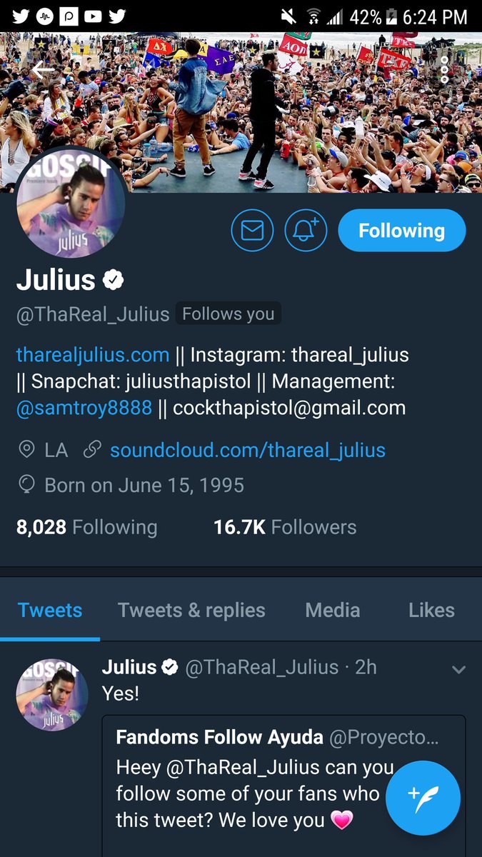 issa_issa25's tweet photo. @ProyectoH4F HOLY Julius sigue dando follow,hoy es mi dia...me han seguido y dado like❤ https://t.co/ZmZ7jsRnkW