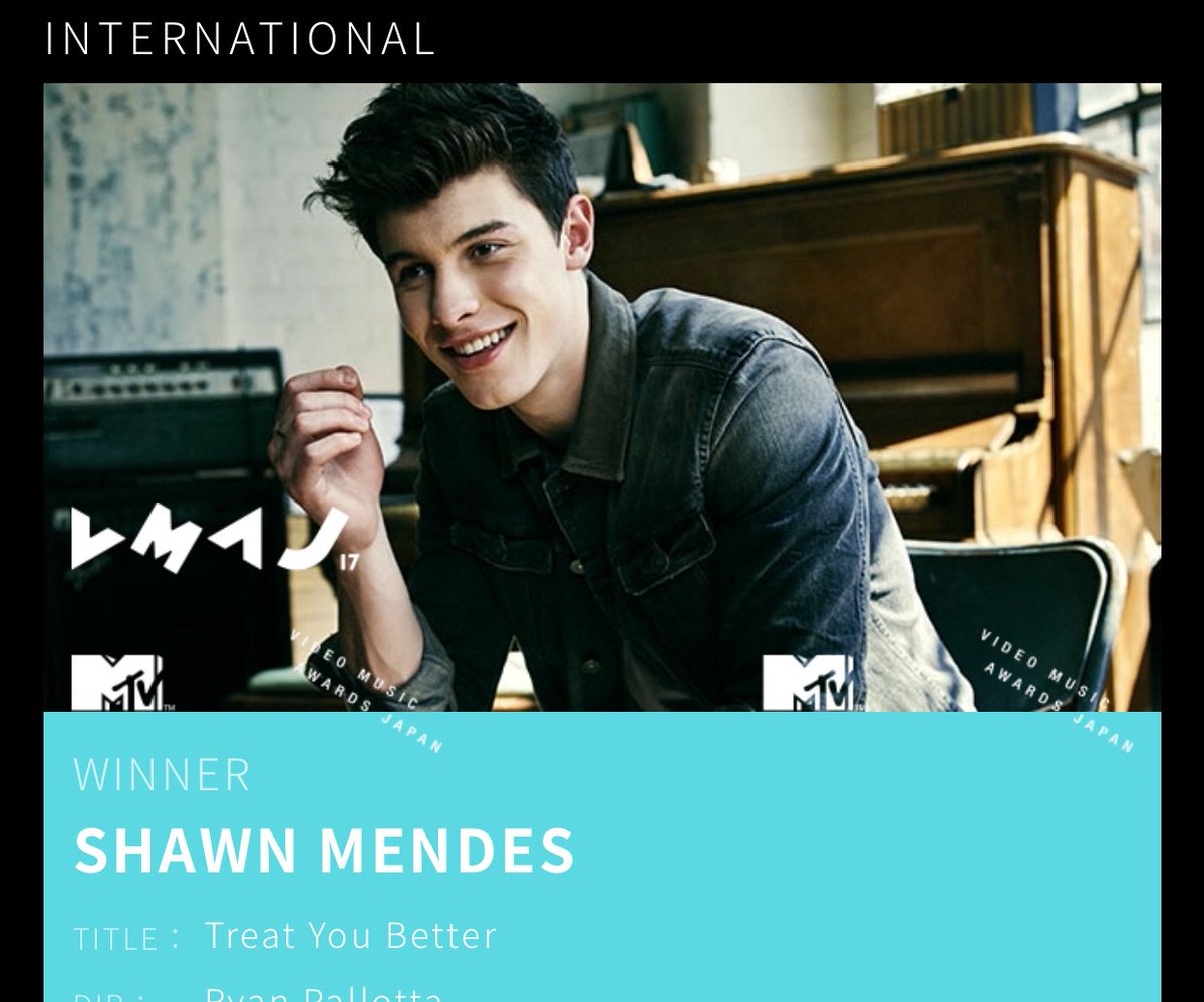 BestinPopCult's tweet photo. "Treat You Better" won "Best New Artist - International" at the 2017 Video Music Awards Japan!
@ShawnMendes #ShawnMendes #VMAJs https://t.co/r3og3kwcCY