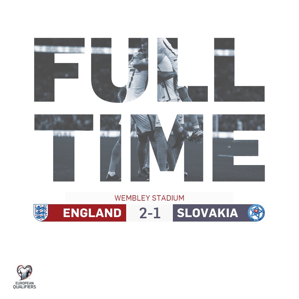 That's it! The #ThreeLions show bravery to come from behind and beat Slovakia to move clear at the top of our group. 👏