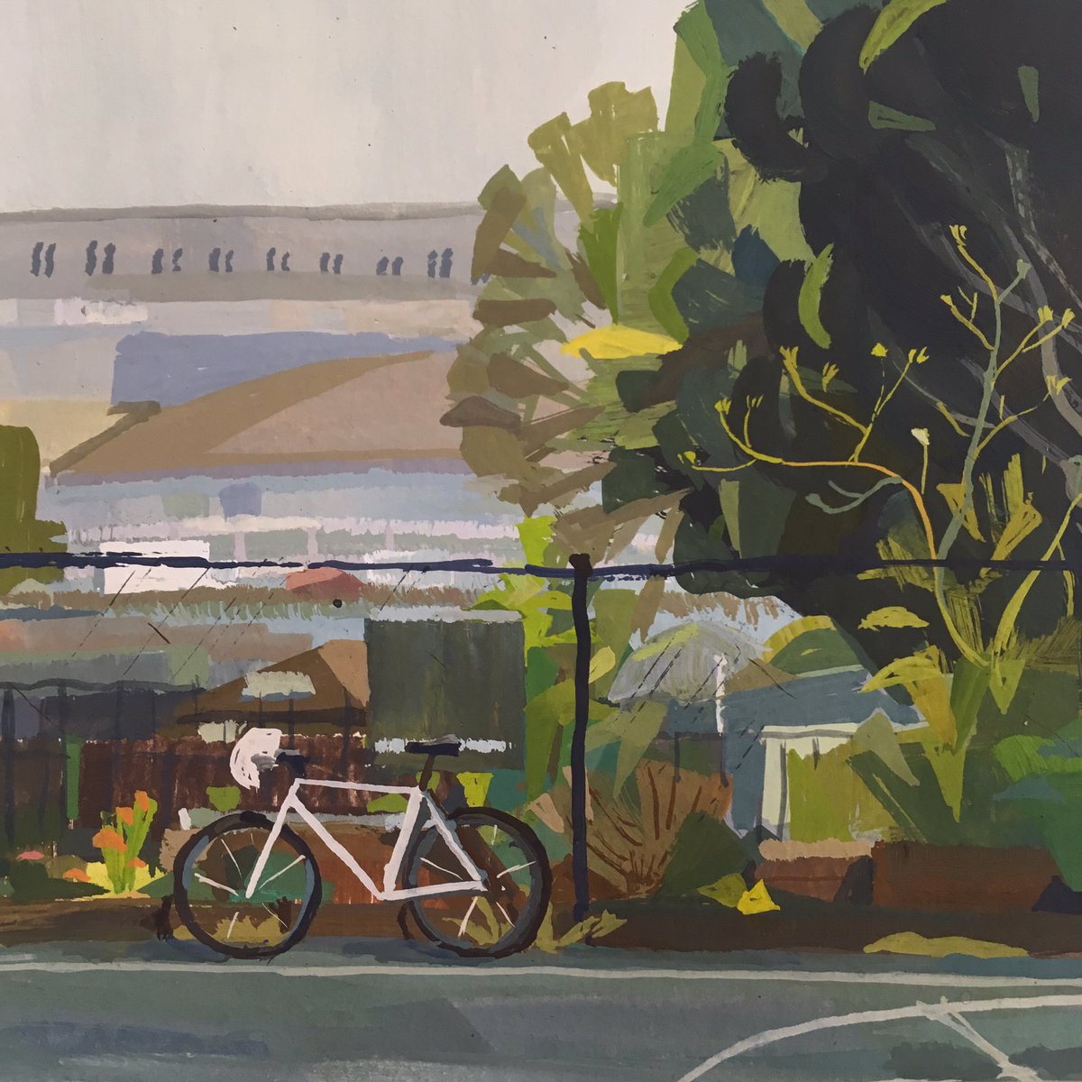 kjettpack's tweet photo. Went painting this morning at a park near @gamenest . That dystopian AF building is the SF sheriffs department /SF county jail btw https://t.co/V8tilZWD96