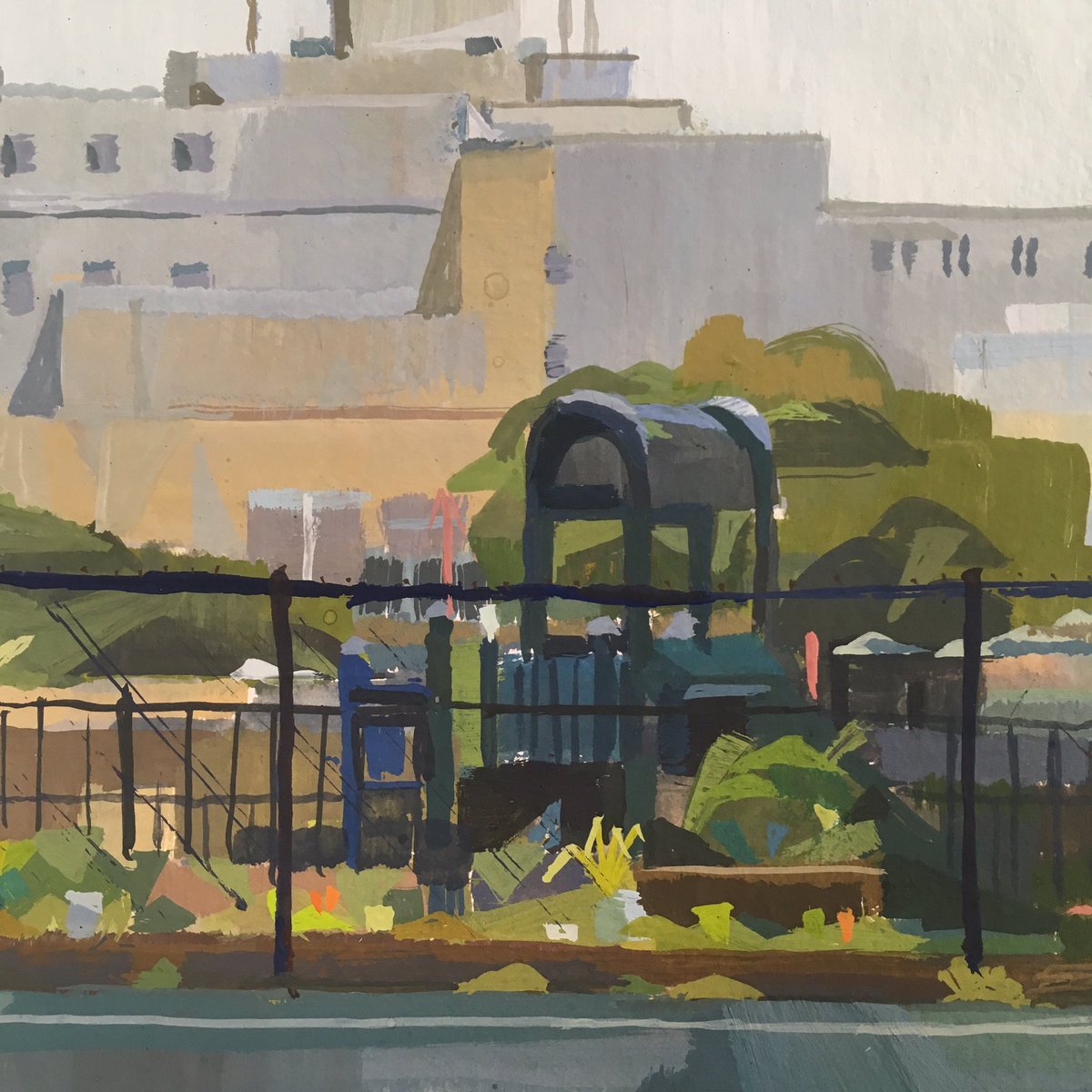kjettpack's tweet photo. Went painting this morning at a park near @gamenest . That dystopian AF building is the SF sheriffs department /SF county jail btw https://t.co/V8tilZWD96